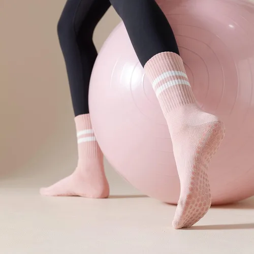 Miniatura 2 de Lacholin 3 pares de calcetines de yoga y pilates con empuñaduras para mujer, calcetines de algodón antideslizantes para barras, ballet, danza