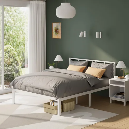 Miniatura 23 de Marco de cama de bambú tamaño completo con plataforma de madera sólida estable con listones antideslizantes, soporte para cama alta, no necesita