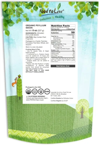 Miniatura 2 de Semillas de psyllium enteras orgánicas, 8 onzas, sin OMG, veganas, kosher, aptas para dieta cetogénica, crudas, a granel, ricas en hierro, espesante