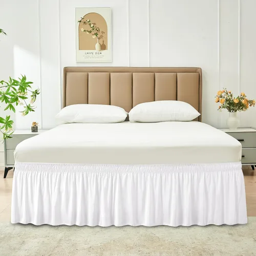 Miniatura 9 de Biscaynebay - Faldón de cama envolvente Queen de 17 pulgadas, con volantes, elástico, ajustable, blanco, fácil ajuste, resistente a las arrugas y a