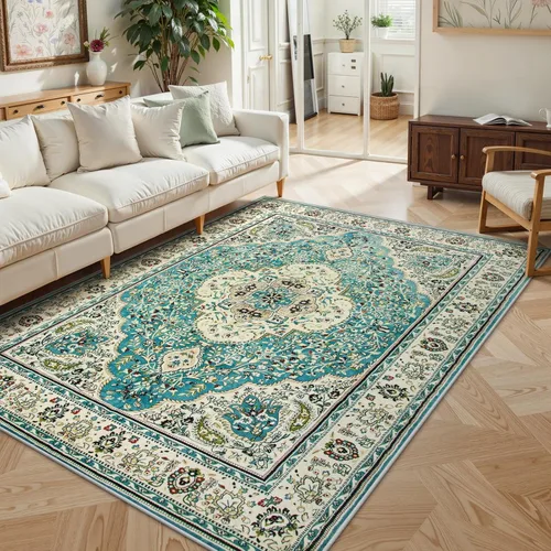 Miniatura 59 de Lahome Alfombra tribal bohemia de 2 x 3 pies, alfombra verde pequeña para entrada, suave, antideslizante, lavable, alfombra de baño bohemia de pelo
