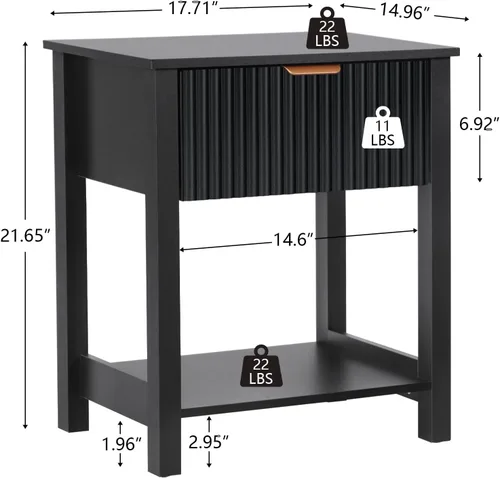 Miniatura 2 de Mesita de noche moderna de mediados de siglo con cajón, mesita de noche negra para dormitorio, mesa auxiliar pequeña con almacenamiento, mesa