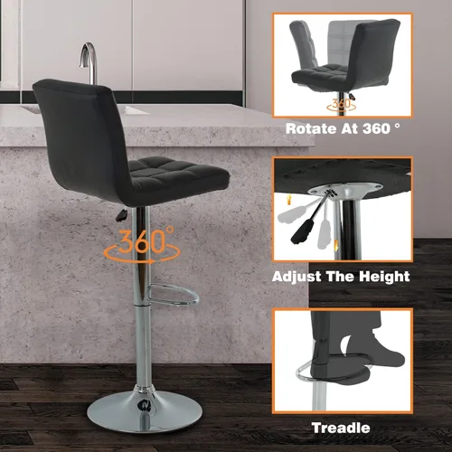Miniatura 7 de BestOffice Taburete de bar moderno, juego de 2 taburetes de bar de altura ajustable de altura de mostrador, taburete giratorio de cuero PU, sillas