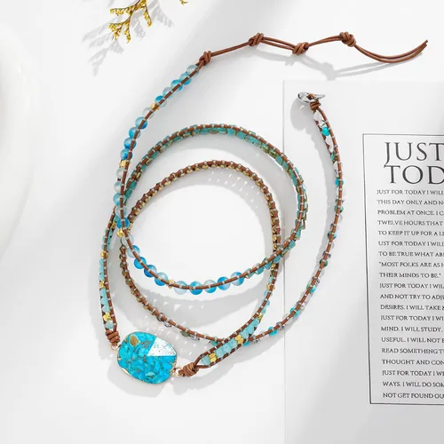 Miniatura 5 de Plumiss Women Boho Handmade Natural Stone Crystal Leather Bead Wrap Bracelets Collection