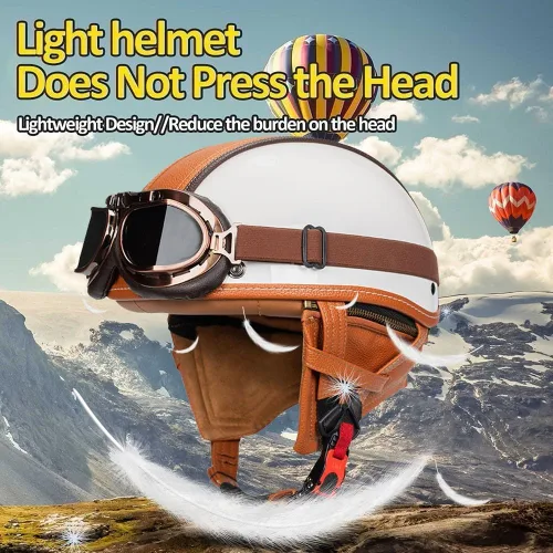 Miniatura 3 de Casco Moto Retro ABS Ligero 22.93 oz DOT Homologado - Medio Casco Jet para Hombre y Mujer con Doble Ventilación, Forro Desmontable y Hebilla Rápida