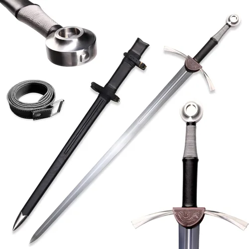 Espada medieval occidental de 48 pulgadas, hoja de acero al manganeso 65, forjada a mano, espada real afilada con cinturón, para coleccionar,