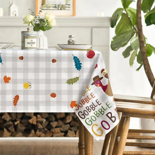 Miniatura 3 de Horaldaily Mantel rectangular de Acción de Gracias de 60 x 60 pulgadas, mantel lavable de pavo para decoración de fiestas, pícnic, cena