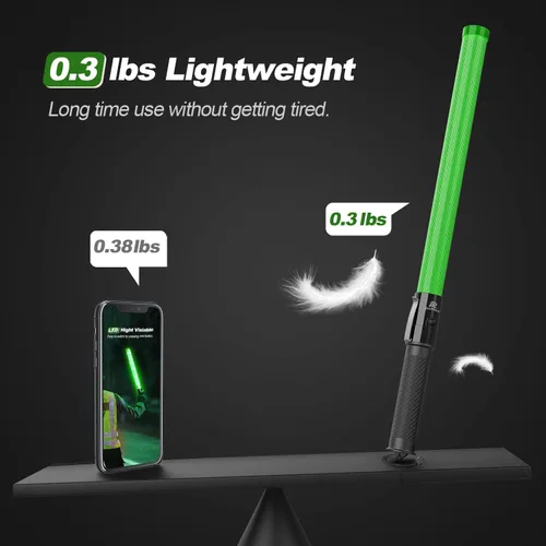 Miniatura 3 de RoadHero 1 paquete de varitas de tráfico de 21 pulgadas, bastón de control de tráfico LED verde, varita de luz de seguridad nocturna con 2 modos