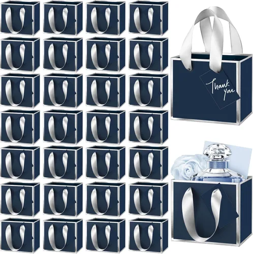 Miniatura 17 de Yeaqee 50 mini bolsas de regalo de papel de aluminio metálico con asas de 4 x 4.75 x 2.25 pulgadas, bolsa pequeña de agradecimiento de San Valentín