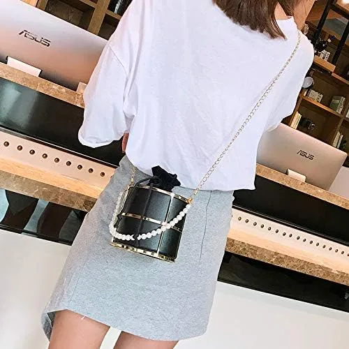 Miniatura 8 de Bolso de embrague para las mujeres de la perla de la noche de los bolsos de la tarde del metal de la manija superior del cubo del bolso de cristal