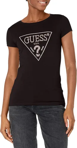 GUESS Camiseta de manga corta con logotipo R3 para mujer