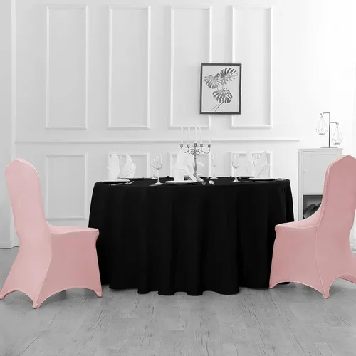 Miniatura 3 de Mantel de poliéster lavable de 90 pulgadas, resistente a las manchas y a las arrugas, mantel decorativo para mesa de comedor, fiestas de bufé y Negro