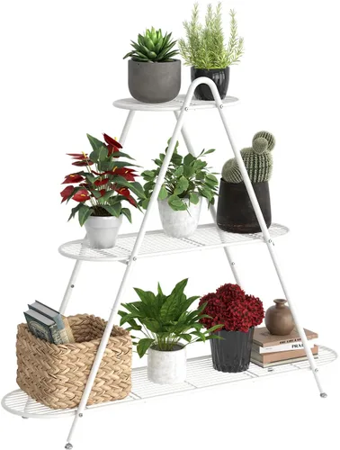 Miniatura 10 de Soporte para plantas para patio, estante de metal de 3 niveles, estante de exhibición para interiores y exteriores, para múltiples macetas, plantas
