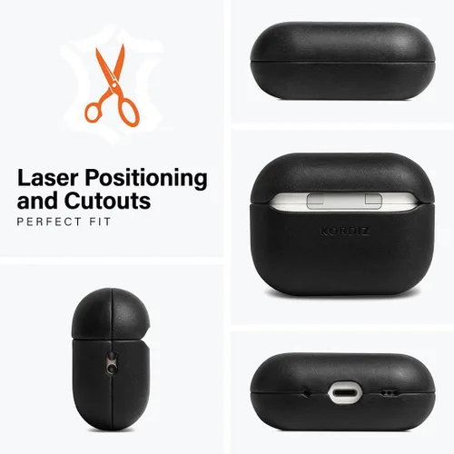 Miniatura 6 de KORDIZ Funda de cuero para AirPods Pro de 2ª generación - Funda de piel de vaca encerada con aceite genuino para Airpods Pro 2 - Pátina vintage Negro