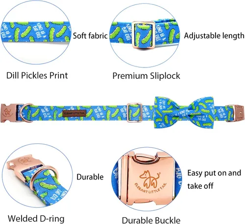 Miniatura 2 de Collar para perro Elegant Little Tail con moño, estampado de pepinillos, collar de moño lindo para perros pequeños eneldo