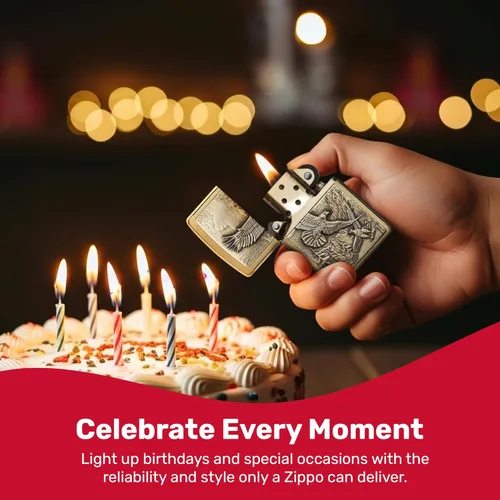 Miniatura 6 de Zippo Encendedor de bolsillo Eagles Dare - Encendedores recargables con tapa abatible a prueba de viento - Encendedores de bolsillo con diseño Latón