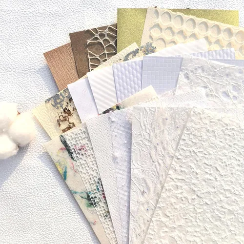 Miniatura 14 de Juego de 20 papeles de recortes con textura A5 y tela de malla, papel artesanal hecho a mano para álbumes de recortes, suministros de diario basura
