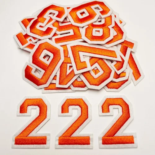 Miniatura 31 de Jongdari Parches para planchar con letras y números para ropa, parches de alfabeto bordado de 2" para chaqueta Letterman A-Z y apliques 0-9 para Rojo