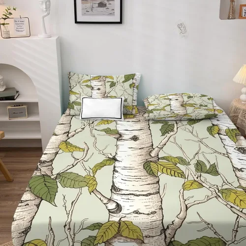 Miniatura 2 de Juego de sábanas de abedul tamaño individual, sábanas de bosque, sábanas y fundas de almohada estampadas de 3 piezas, sábana bajera ajustable