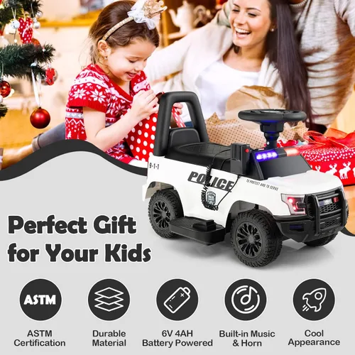 Miniatura 8 de GLACER Coche de policía para niños, auto de juguete eléctrico a batería de 6 V con megáfono real, música, luces intermitentes de sirena y faros