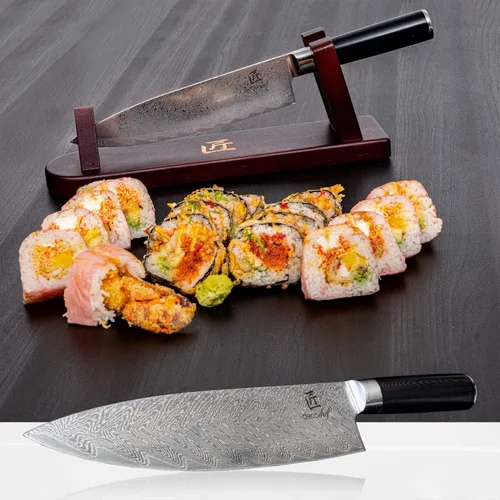 Miniatura 7 de Deco Chef Cuchillo de chef profesional de acero de Damasco de alto carbono de 8 pulgadas, 67 capas AUS-10, calidad japonesa afilada con mango
