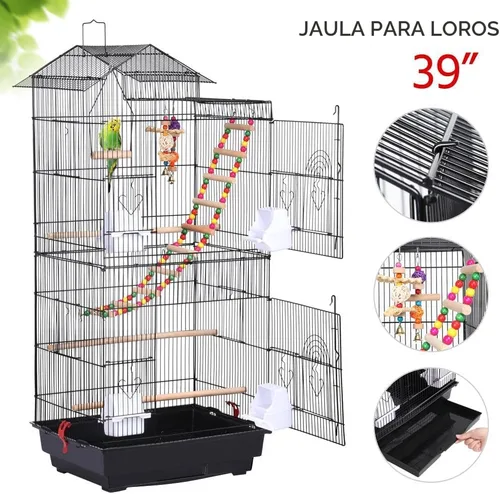 Miniatura 4 de Yaheetech Jaula de 39 pulgadas para pájaros de techo grande para loros pequeños, cacatúas, periquitos del sol, conure de mejillas verdes