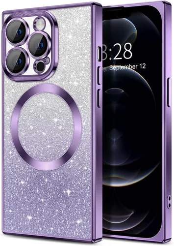 Miniatura 87 de Hython Funda para iPhone 13 Pro transparente con purpurina magnética [compatible con MagSafe] Protector completo de lente de cámara delgado
