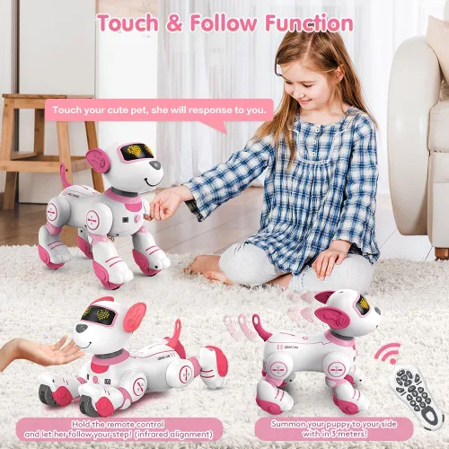 Miniatura 2 de VATOS - Perro robot de control remoto para niños - Perro robot de juguete interactivo con toque y seguimiento, robot perro de 17 funciones, cachorro