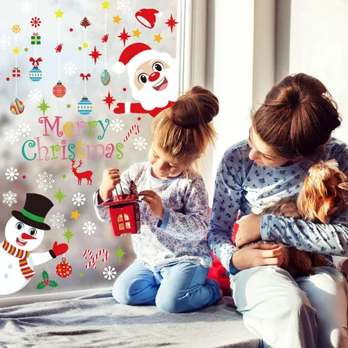 Miniatura 6 de KIMOBER 150 piezas de calcomanías de Navidad para ventana, muñeco de nieve de Papá Noel, bolas de Navidad, decoración de vidrio para suministros