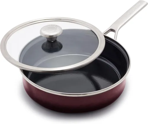 Miniatura 8 de Merten & Storck Utensilios de cocina esmaltados con núcleo de acero hecho a mano europea, sartén de 3 cuartos de galón con tapa, inducción, sin PFAS