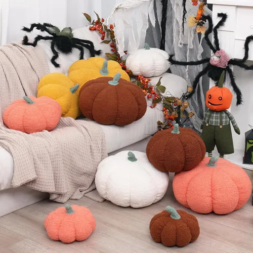 Miniatura 7 de RoseCraft Almohadas de calabaza, 3 piezas, cojines de otoño, decoraciones de Acción de Gracias, felpa esponjosa de otoño para dormitorio, sofá