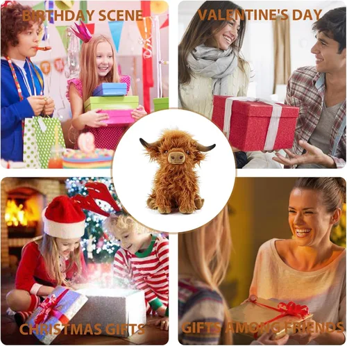 Miniatura 7 de Highland Cow - Animal de peluche realista de vaca escocesa, juguete de peluche suave de animales de granja, regalo para adultos, niños y niñas