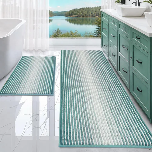 Miniatura 11 de Juegos de Alfombras y Tapetes para Baño, Juego de Alfombra de Baño de Felpilla Gruesa Absorbente de 2 Piezas Antideslizante, Tapetes Suaves