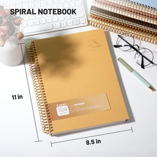 Miniatura 3 de Cuaderno de espiral grande de 8.5 x 11 con 3 divisiones, cuaderno de espiral de tapa dura para tomar notas, 120 hojas, cuaderno cuadriculado