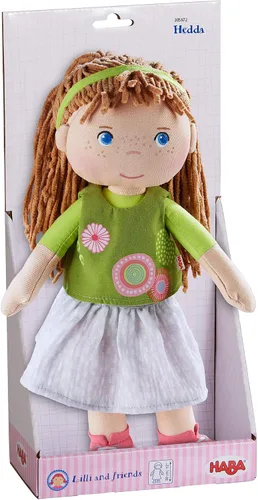 Miniatura 6 de HABA Muñeca de bebé blanda de 12" Hedda con cabello marrón, ojos azules y cara bordada, muñeca para niños pequeños lavable para 18 meses+