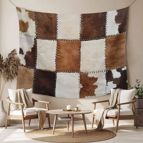 Miniatura 2 de Tapiz para colgar en la pared, tapices estéticos de piel de vaca, estampado de piel de vaca de granja, tapiz marrón para dormitorio, sala de estar