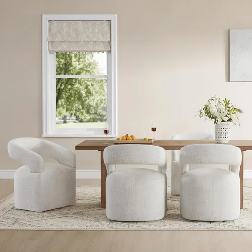 Miniatura 8 de KISLOT Juego de 1 sillas de comedor tapizadas, modernas sillas de comedor con ruedas ocultas, sillas de cocina con brazo con tela de aspecto