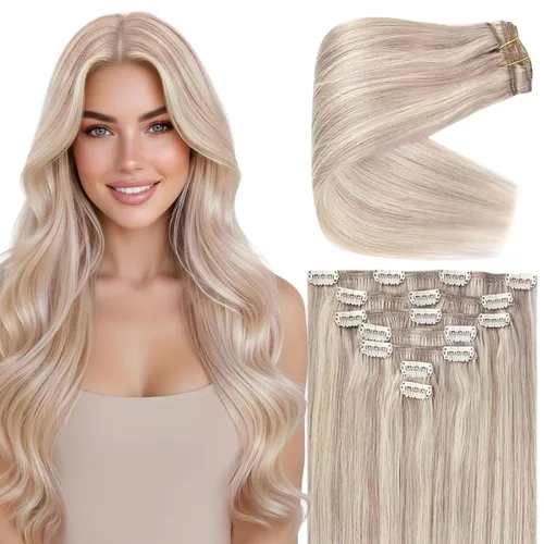 Miniatura 34 de Ve Sunny Extensiones de cabello clip-in de cabello humano real con reflejos, extensiones de cabello con clip para cabello corto, marrón oscuro
