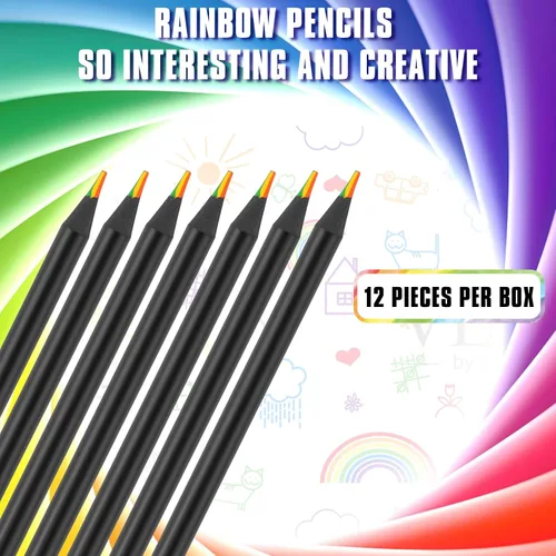 Miniatura 4 de Suministros de arte para niños y adultos, 7 colores en 1, lápices de colores arcoíris de madera negra preafilados, con sacapuntas, para libros
