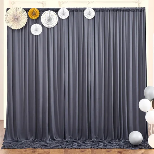 Miniatura 49 de Cortinas de telón de fondo granate de 10 pies x 10 pies sin arrugas para fiestas, 2 paneles de cortinas de telón de fondo de poliéster sedoso