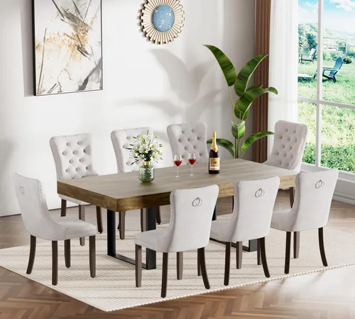 Miniatura 37 de Juego de mesa de comedor extensible marrón de 7 piezas para 6, 63 a 78.74 pulgadas, moderno juego de mesa de cocina y comedor, mesa de comedor Mesa