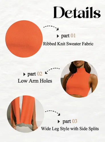 Miniatura 5 de ARTFREE Conjunto de 2 piezas para mujer, ropa de calle, pantalones palazzo de pierna ancha de punto acanalado y tops recortados