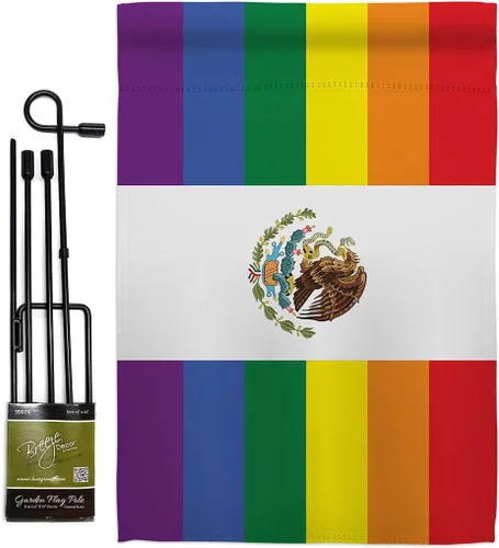 Miniatura 12 de Bandera de jardín de arpillera de Orgullo de México LGBT arco iris amor gay bisexual pequeño regalo decorativo patio casa pancarta de doble cara