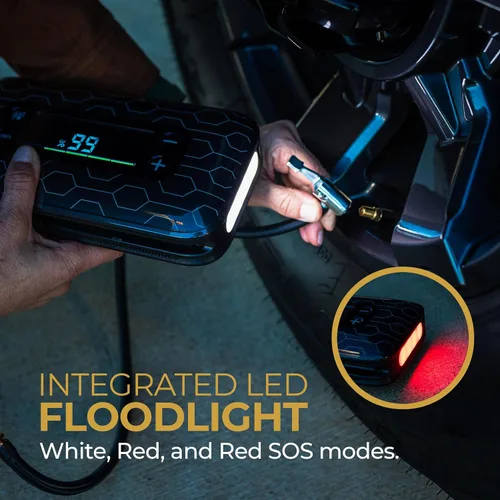 Miniatura 6 de HALO Bolt Air+ 1750 - Arrancador de batería portátil para automóvil Compresor de aire de 130 PSI, banco de energía USB de 59.9 Wh, pantalla Azul
