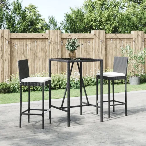 3 Piece Patio Bar Set with Cushions Black PE Rattan Outdoor Bistro Set Modern Patio Furniture for Garden Balcony Porch
