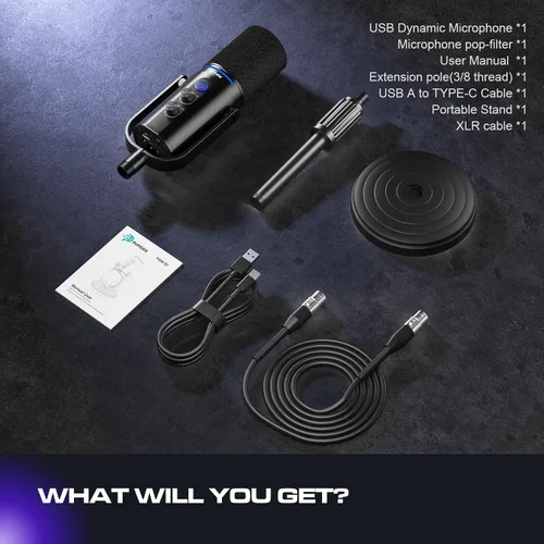 Miniatura 8 de Micrófono dinámico para podcast PUPGSIS, micrófonos XLR/USB para PC de grabación para transmisión, podcast, grabación, juegos y streaming, micrófono