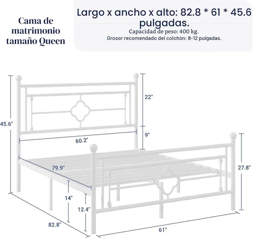 Miniatura 2 de Allewie Base de cama de plataforma de metal tamaño Queen con cabecero y pie de cama vintage victorianos/base de colchón/almacenamiento debajo