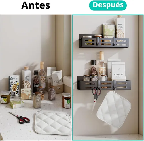 Miniatura 6 de SETBAOO Paquete de 4 estantes magnéticos para especias para refrigerador, estante magnético negro y nevera, organizador de gabinetes de cocina