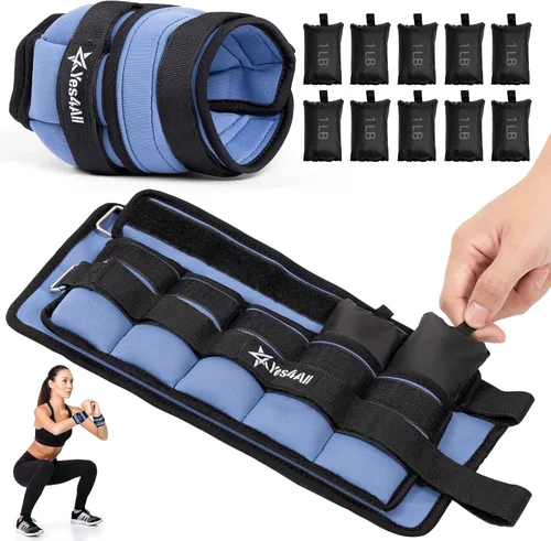 Miniatura 11 de Yes4All Pesas ajustables para muñeca y tobillo, par de 3.5/5 libras, pesas para piernas para mujeres y hombres, bandas de brazo pesadas con sacos