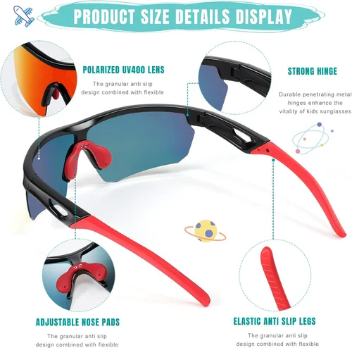 Miniatura 4 de Kids Sunglasses Youth Baseball Sunglasses for Boys Girls 3-12 Polarized Softball Sports Goggles UV Protection